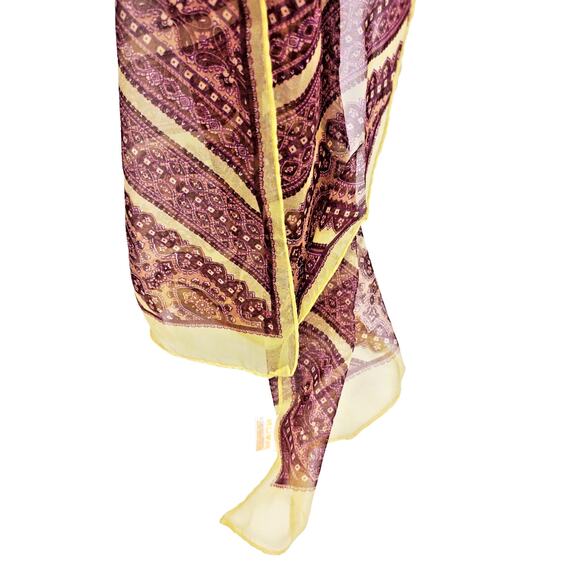 VTG Glentex Japanese Polyester Paisley Scarf Wrap Burgundy Cream 43x13 - Picture 7 of 9